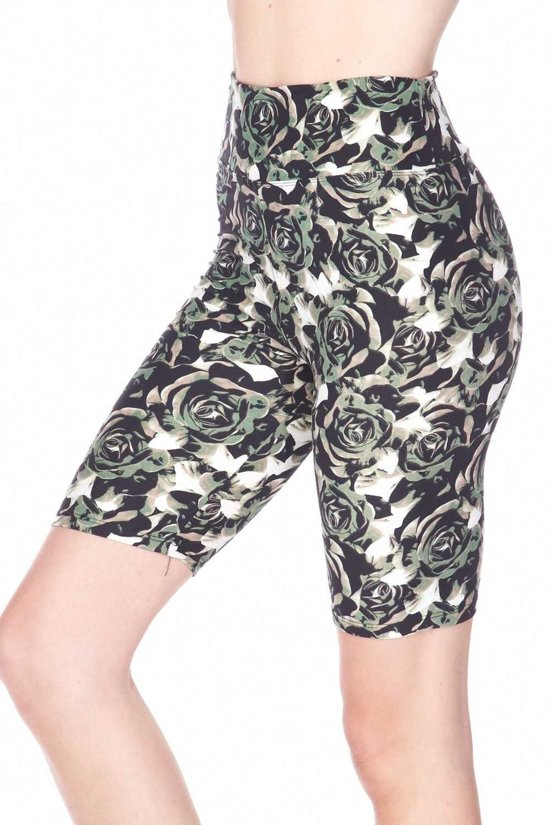 Buttery Soft Olive Rose Shorts - 3 Inch (One Size Regular,Olive)