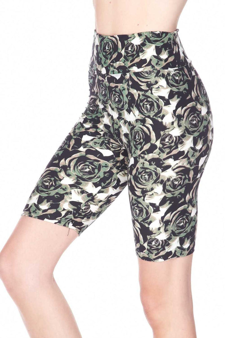 Buttery Soft Olive Rose Shorts - 3 Inch (One Size Regular,Olive)