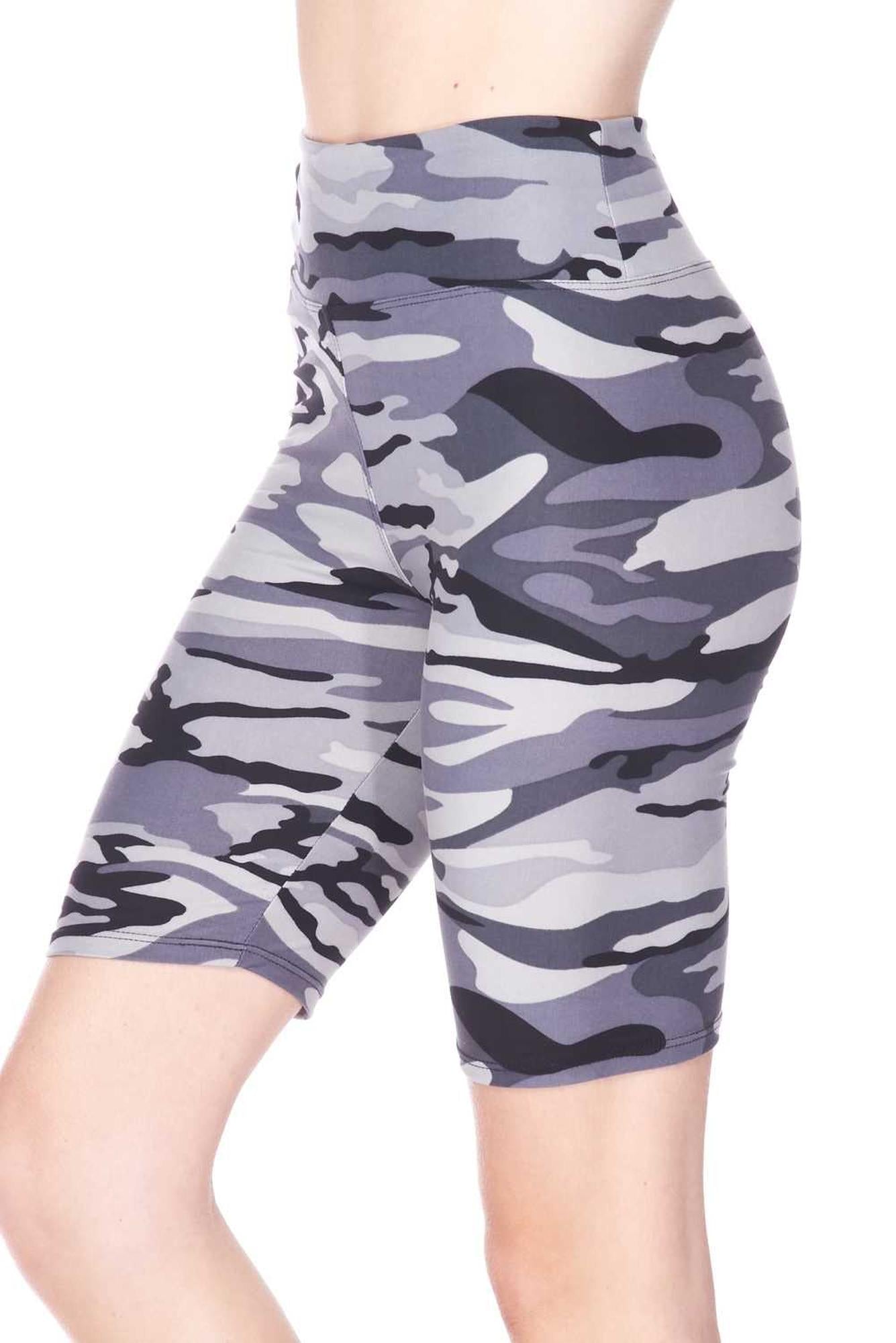 Buttery Soft Charcoal Camouflage Biker Shorts - 3 Inch Waist Band (One Size Regular,Charcoal)