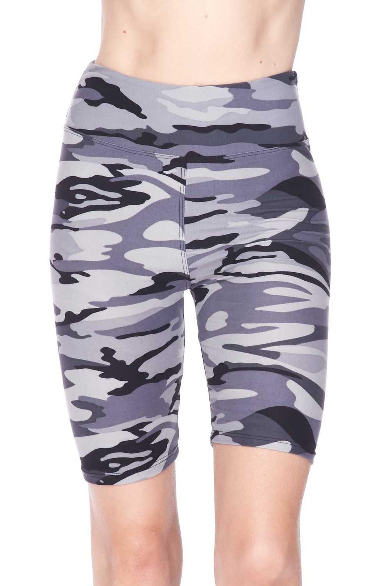 Buttery Soft Charcoal Camouflage Biker Shorts - 3 Inch Waist Band (One Size Regular,Charcoal)