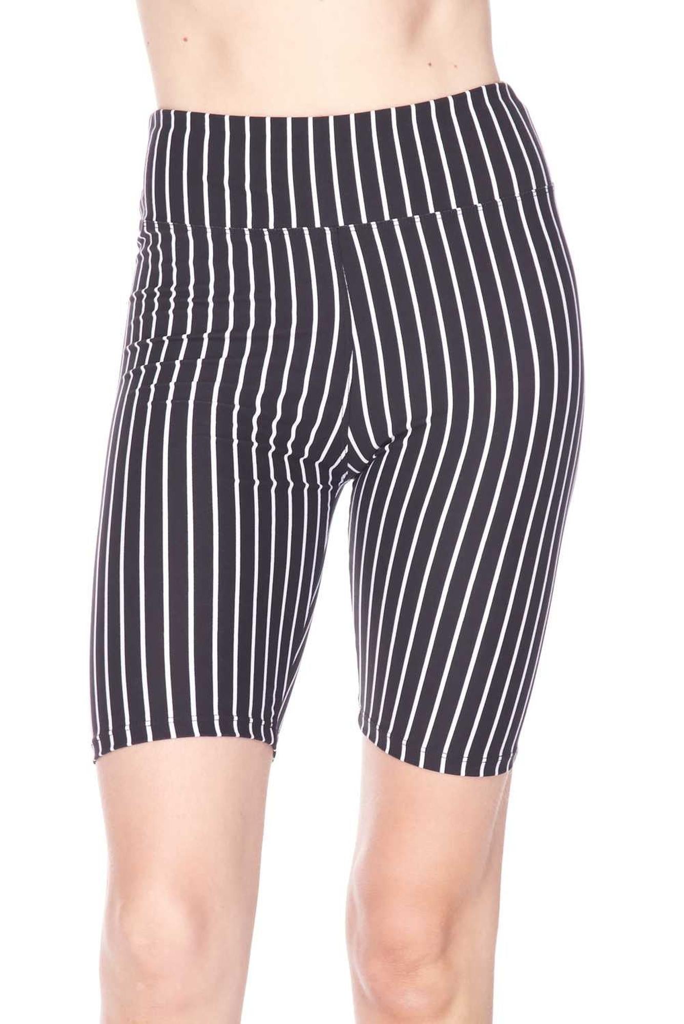 Buttery Soft Black Pinstripe Biker Shorts - 3 Inch Waist Band (One Size Regular,Black)