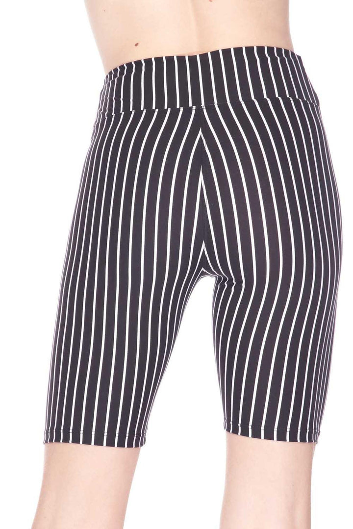 Buttery Soft Black Pinstripe Biker Shorts - 3 Inch Waist Band (One Size Regular,Black)