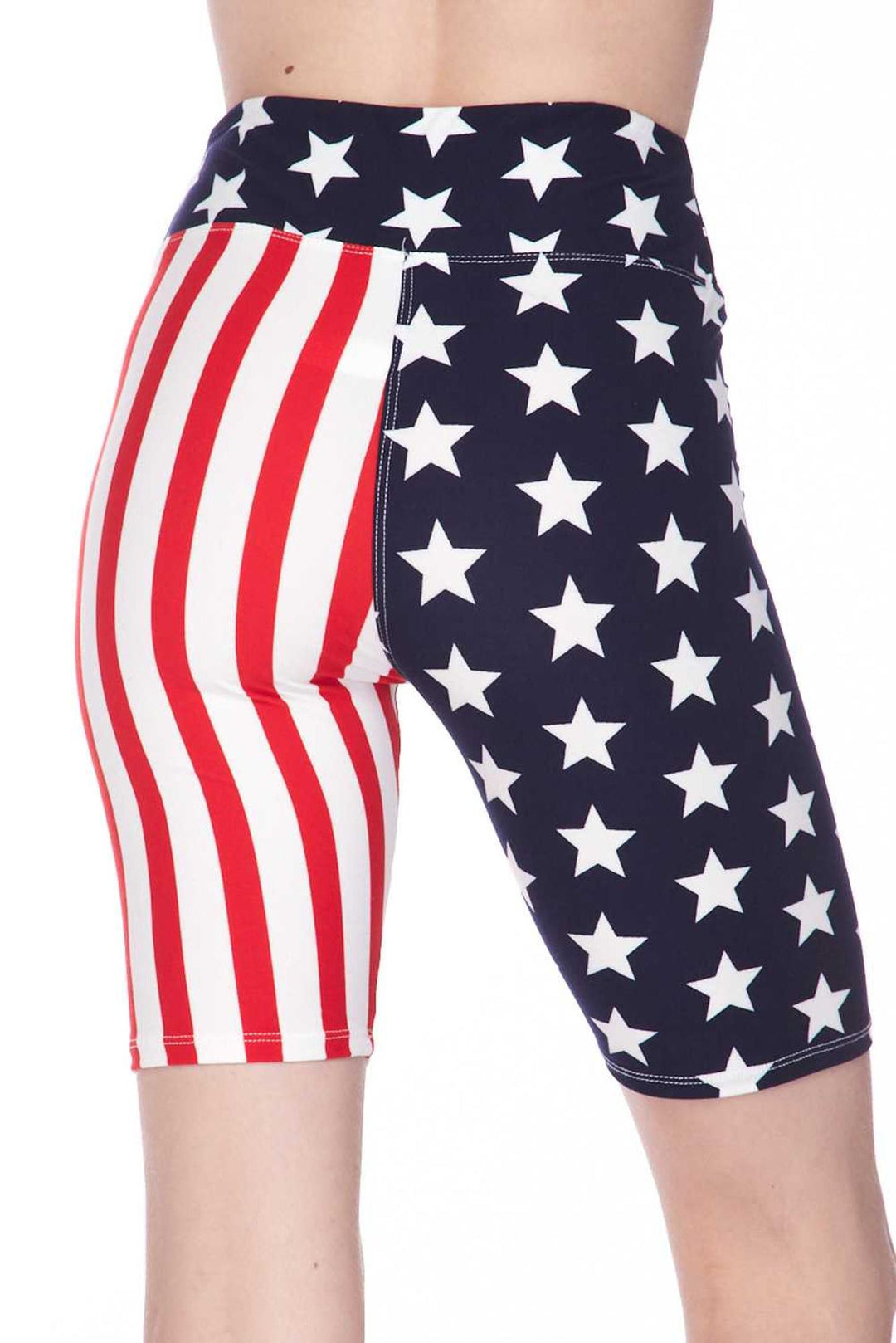 Buttery Soft USA Flag High Waist Biker Shorts - 3 Inch Waist (One Size Regular,Blue)