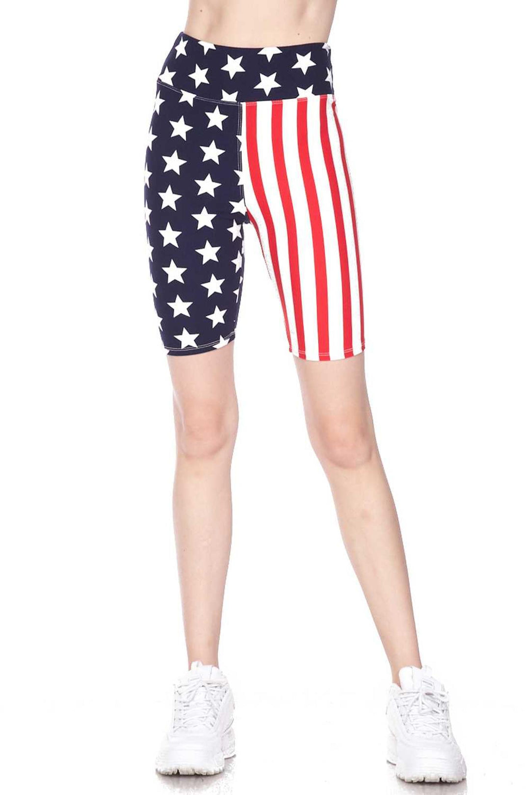 Buttery Soft USA Flag High Waist Biker Shorts - 3 Inch Waist (One Size Regular,Blue)