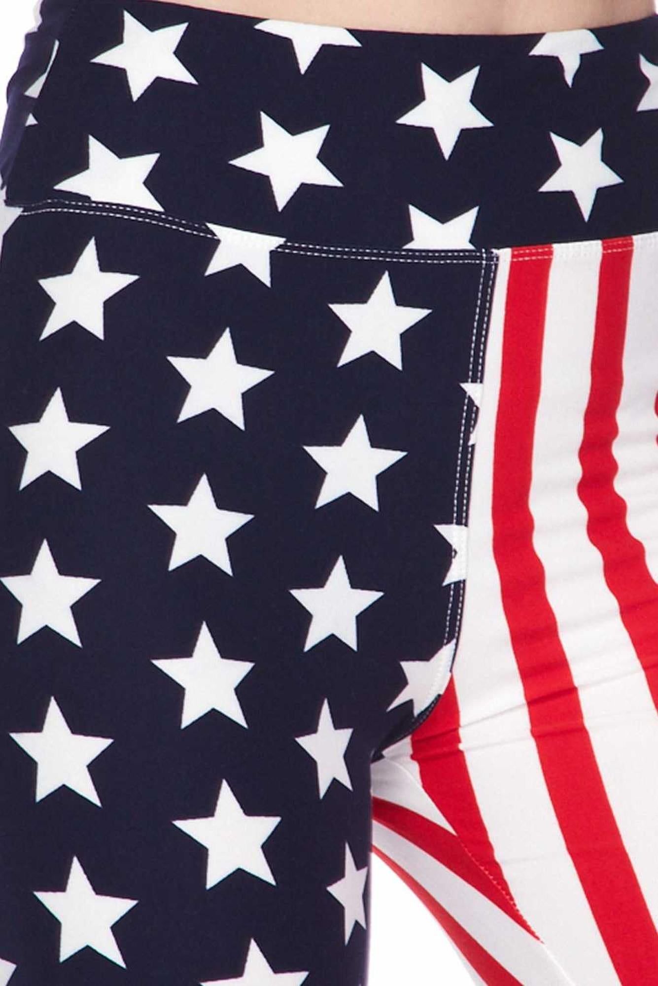 Buttery Soft USA Flag High Waist Biker Shorts - 3 Inch Waist (One Size Regular,Blue)