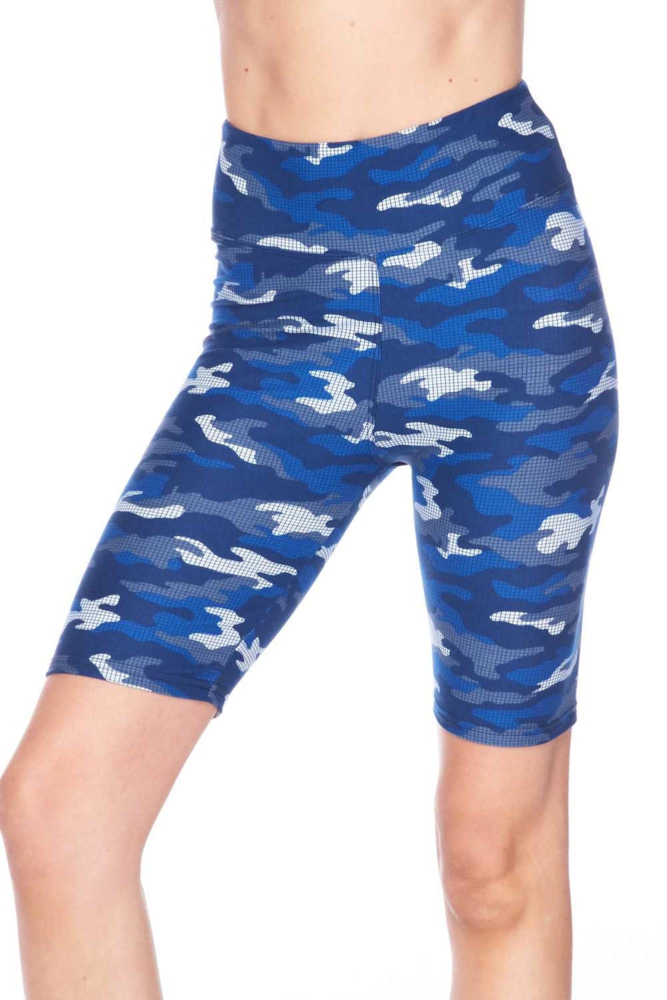 Buttery Soft Blue Grid Camouflage Shorts (One Size Regular,Blue)