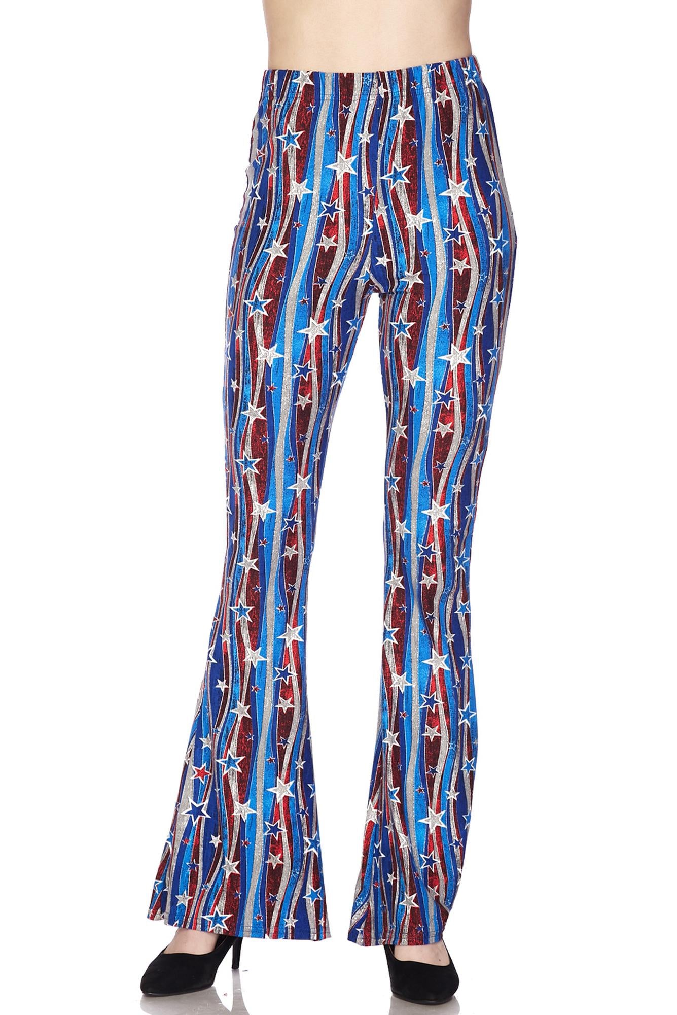 Buttery Smooth Metallic USA Flag Bell Bottom Leggings