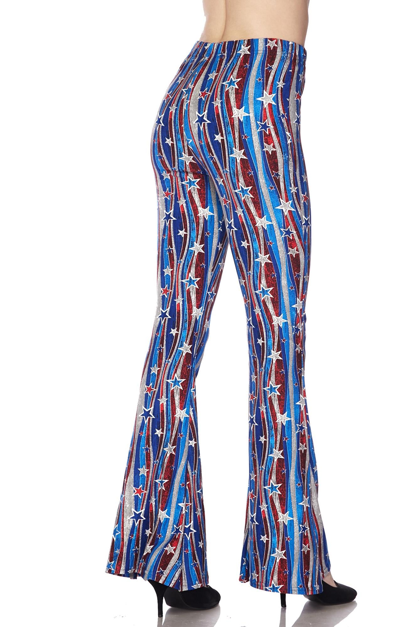 Buttery Smooth Metallic USA Flag Bell Bottom Leggings