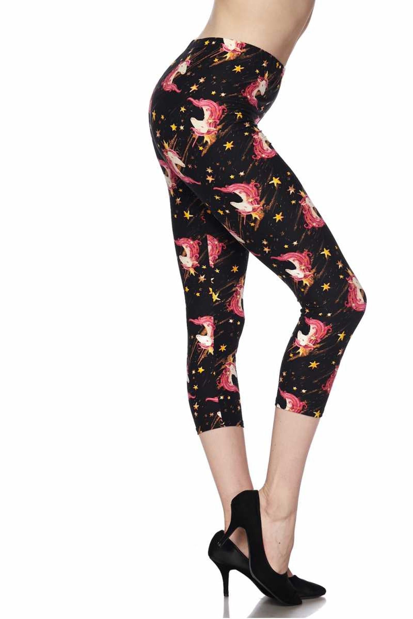 Buttery Soft Twinkle Unicorn Capris (One Size Regular,Black)