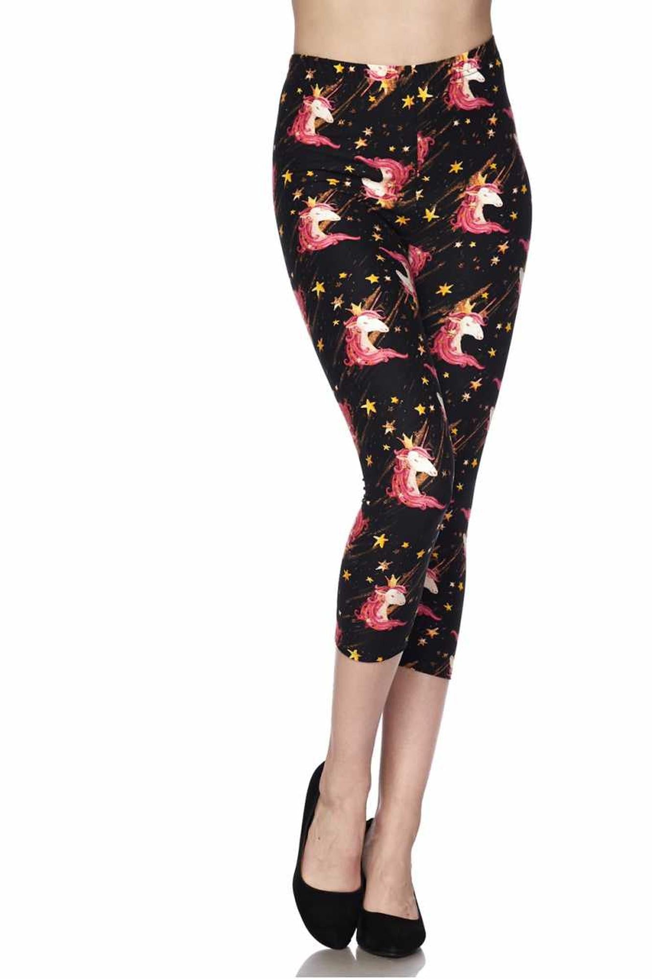 Buttery Soft Twinkle Unicorn Capris (One Size Regular,Black)
