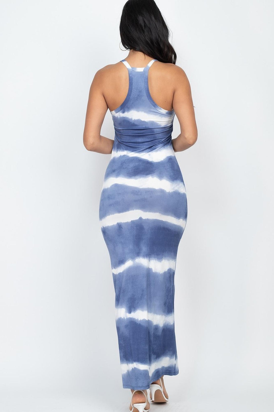 Tie Dye Striped Sleeveless Racer Back Maxi Dress