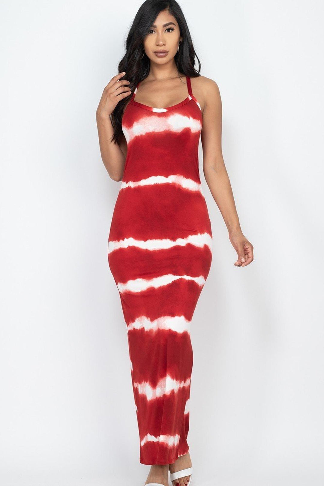 Tie Dye Striped Sleeveless Racer Back Maxi Dress