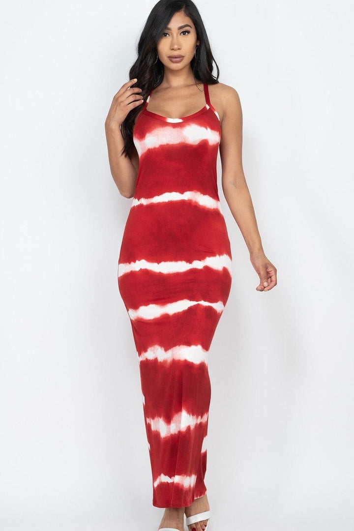 Tie Dye Striped Sleeveless Racer Back Maxi Dress