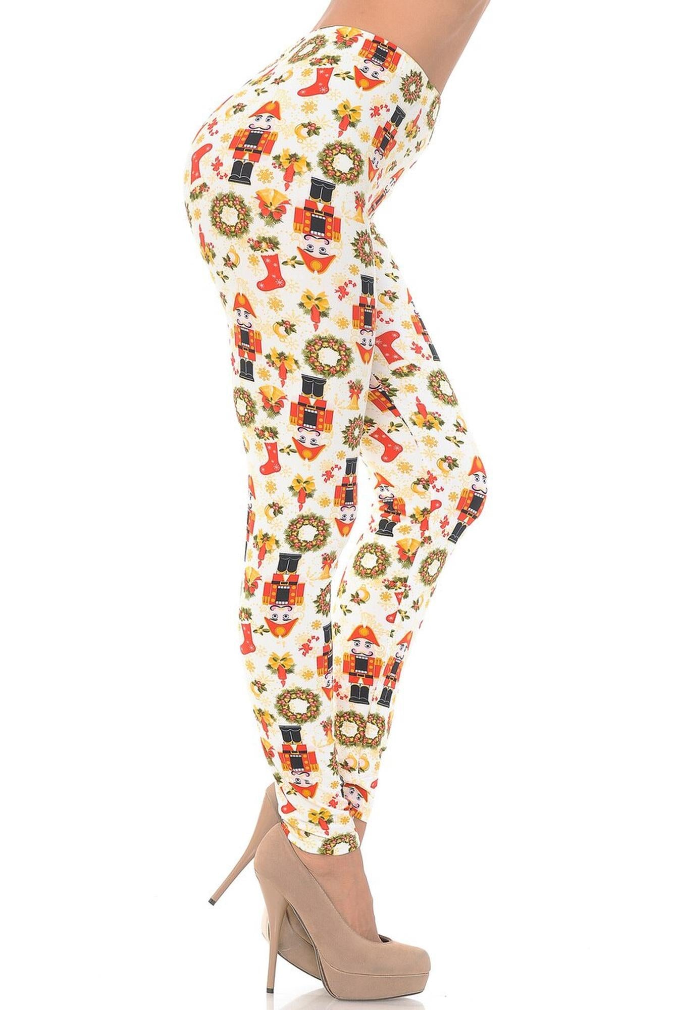 Buttery Soft Festive Ivory Christmas Extra Plus Size Leggings - 3X-5X (XPlus One Size,Ivory)