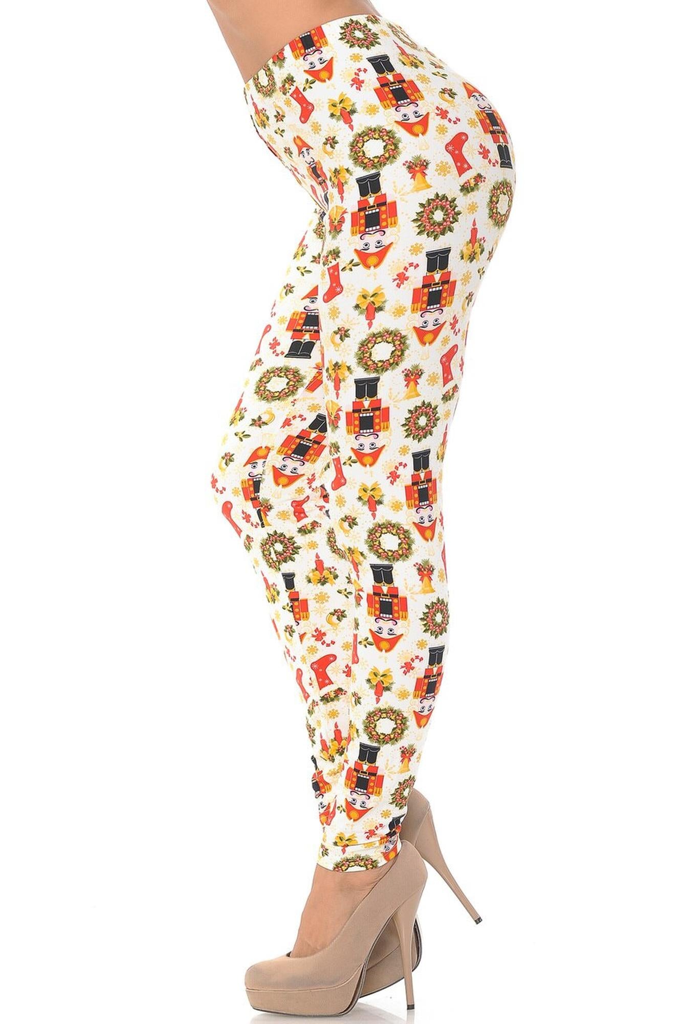 Buttery Soft Festive Ivory Christmas Extra Plus Size Leggings - 3X-5X (XPlus One Size,Ivory)