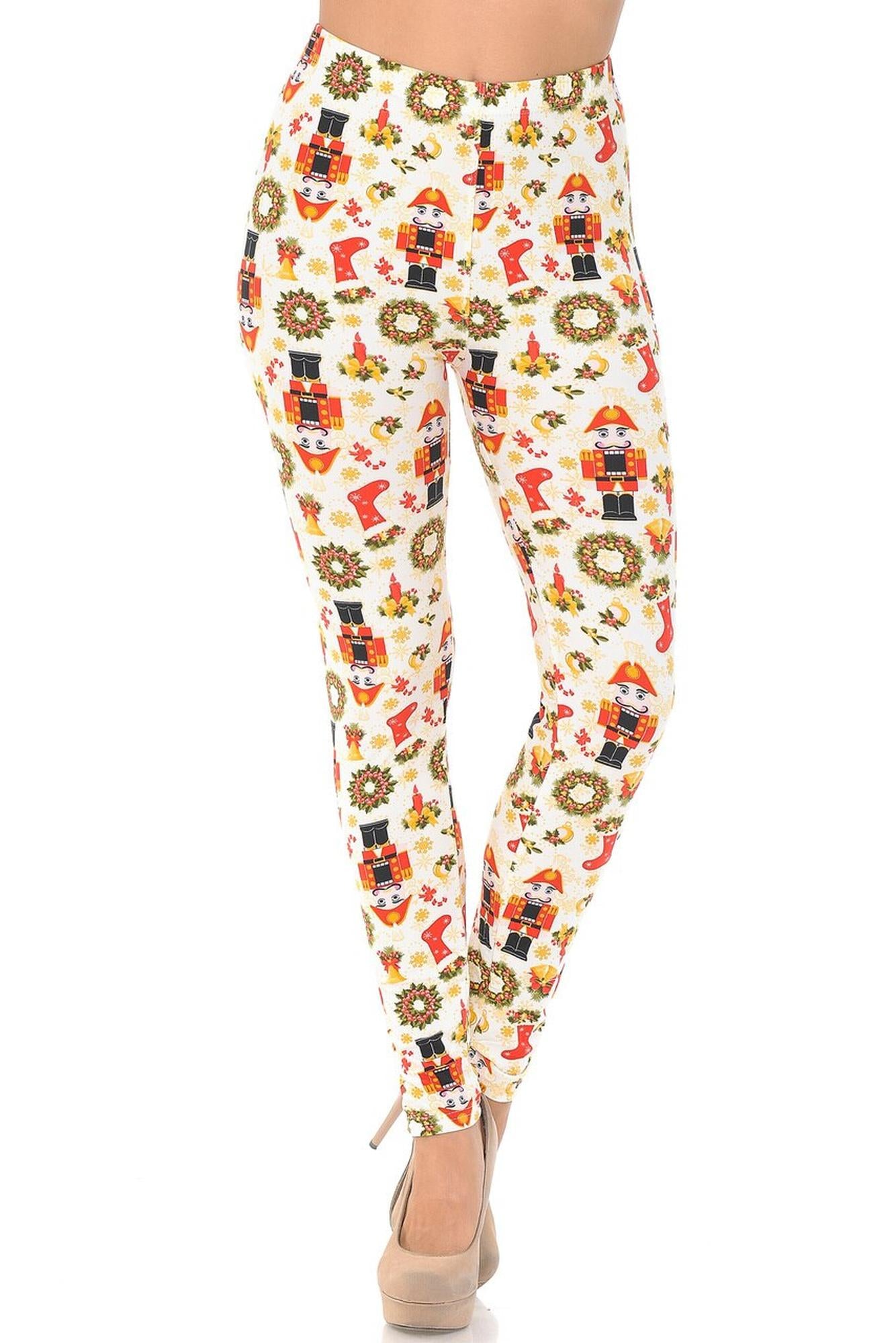 Buttery Soft Festive Ivory Christmas Extra Plus Size Leggings - 3X-5X (XPlus One Size,Ivory)