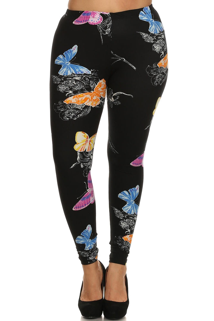 Buttery Soft Beautiful Butterfly Plus Size Leggings - 3X-5X (One Size Plus,Black)