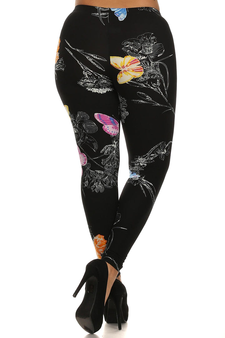 Buttery Soft Beautiful Butterfly Plus Size Leggings - 3X-5X (One Size Plus,Black)