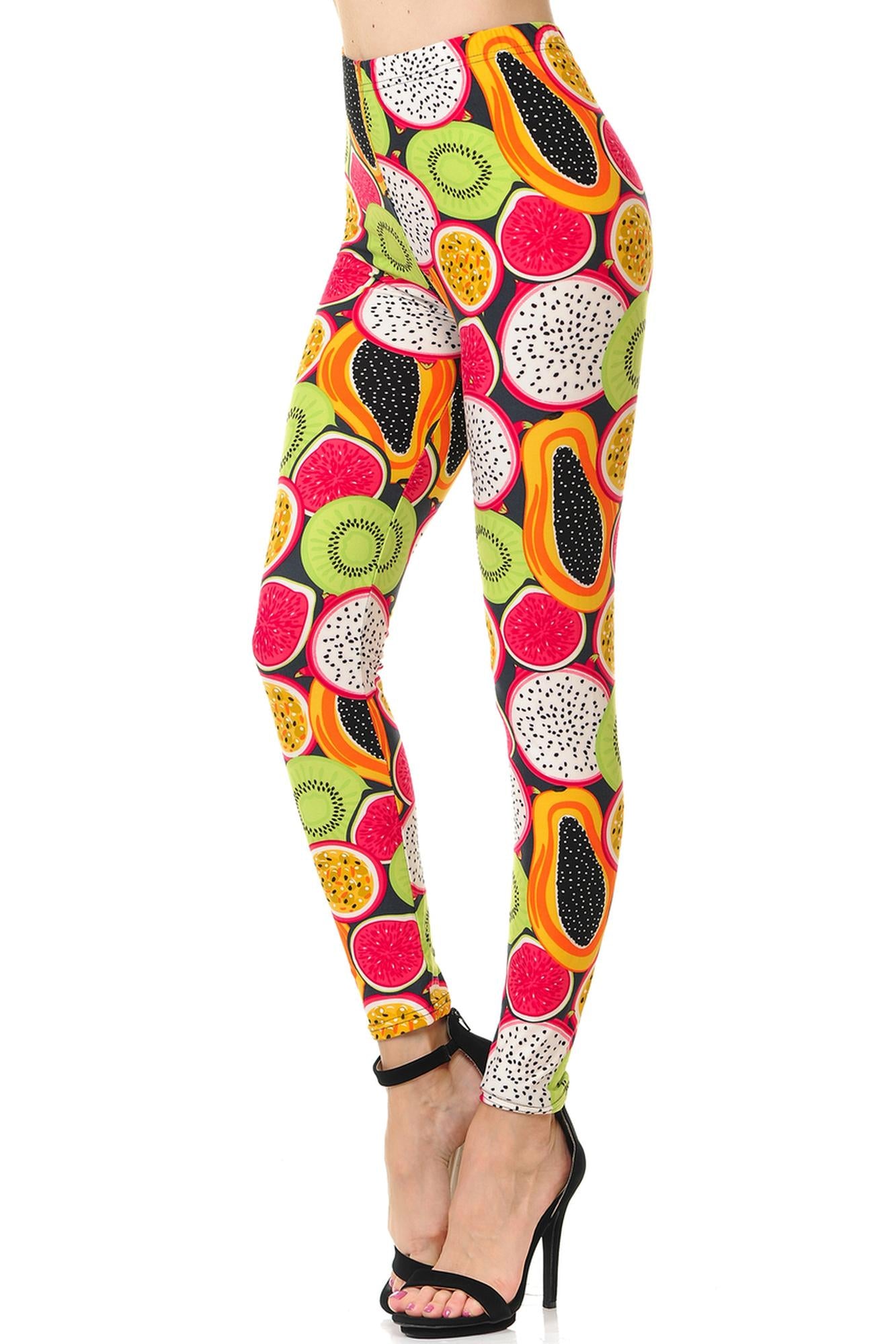 Buttery Soft Colorful Tropical Fruit Plus Size Leggings - 3X-5X (One Size Plus,Multi Color Bold)