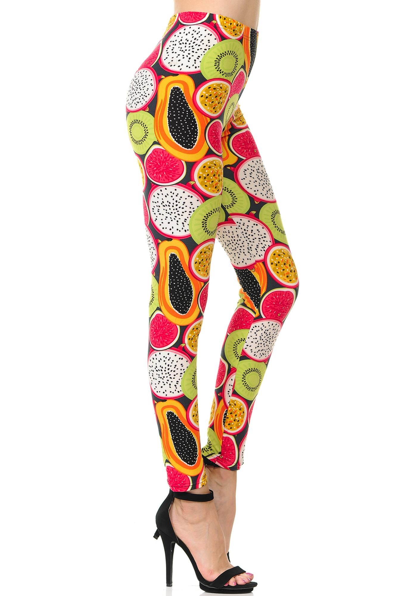 Buttery Soft Colorful Tropical Fruit Plus Size Leggings - 3X-5X (One Size Plus,Multi Color Bold)