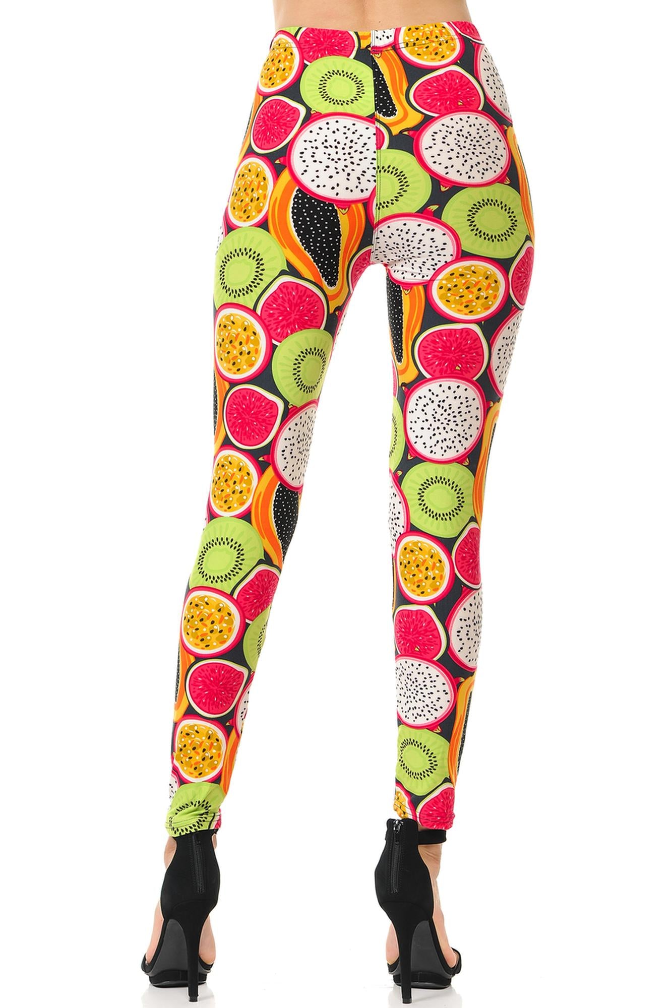 Buttery Soft Colorful Tropical Fruit Plus Size Leggings - 3X-5X (One Size Plus,Multi Color Bold)