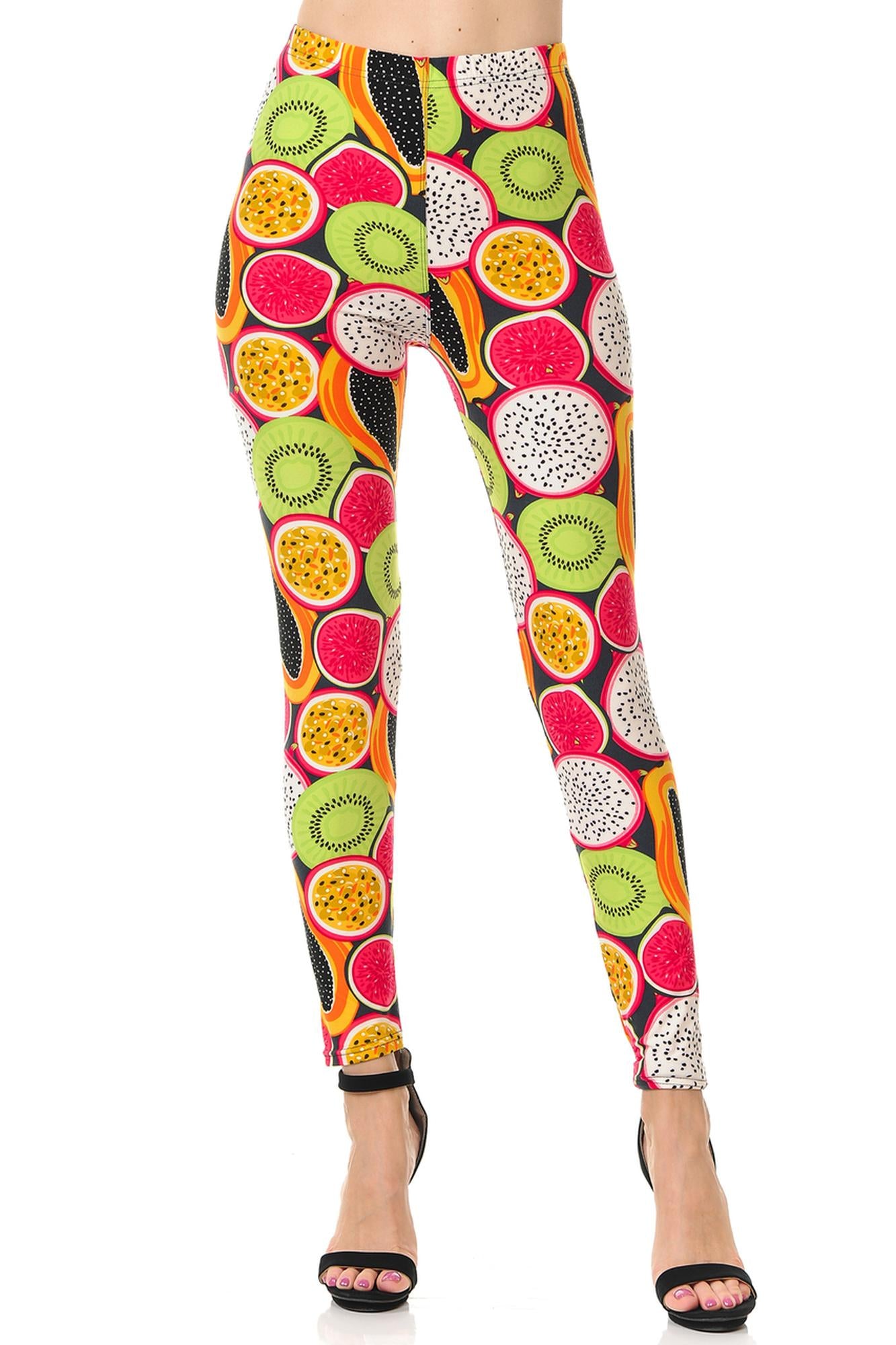 Buttery Soft Colorful Tropical Fruit Plus Size Leggings - 3X-5X (One Size Plus,Multi Color Bold)