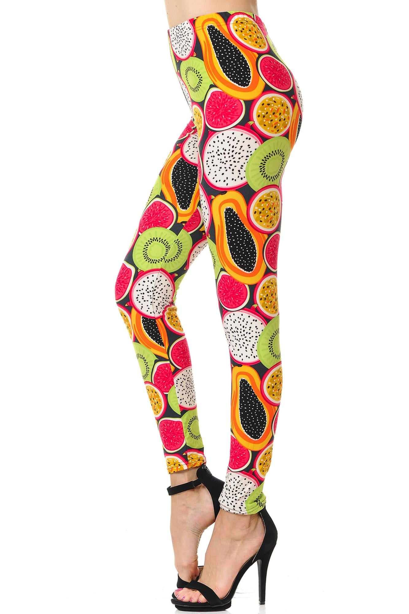 Buttery Soft Colorful Tropical Fruit Plus Size Leggings - 3X-5X (One Size Plus,Multi Color Bold)