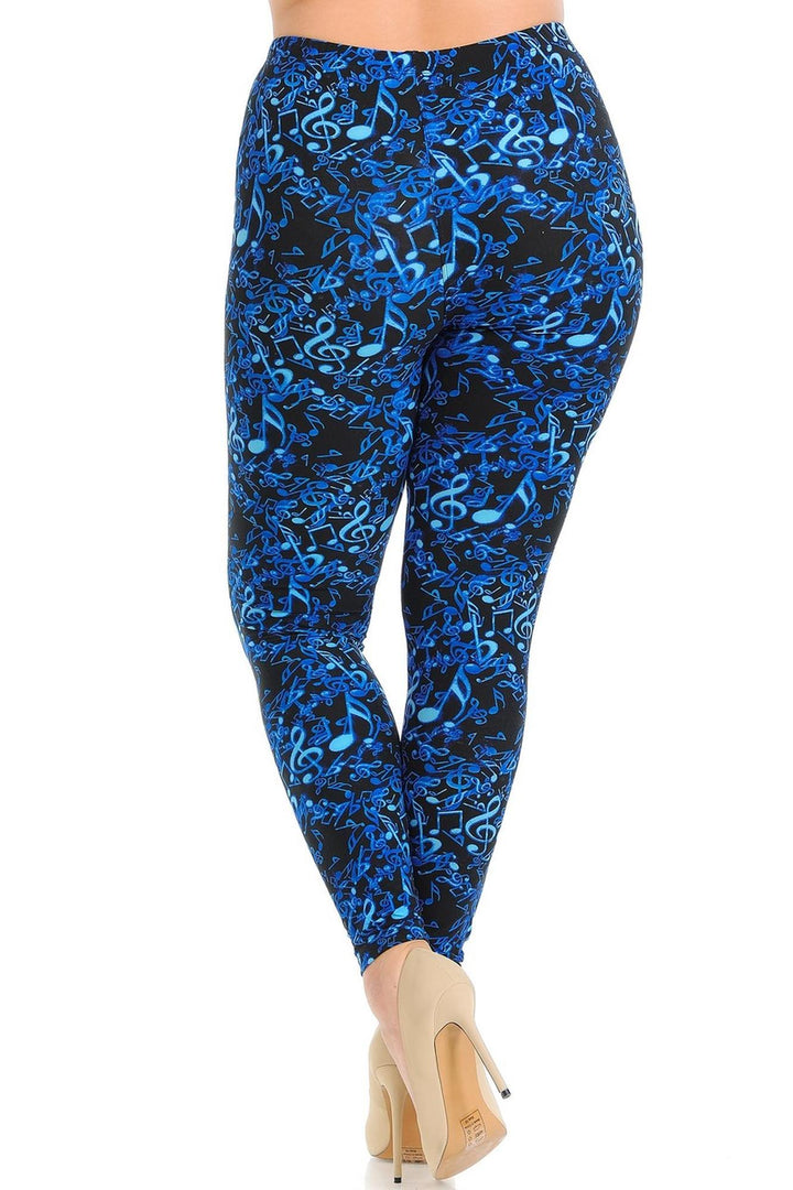 Buttery Soft Electric Blue Music Note Extra Plus Size Leggings - 3X-5X (XPlus One Size,Blue)