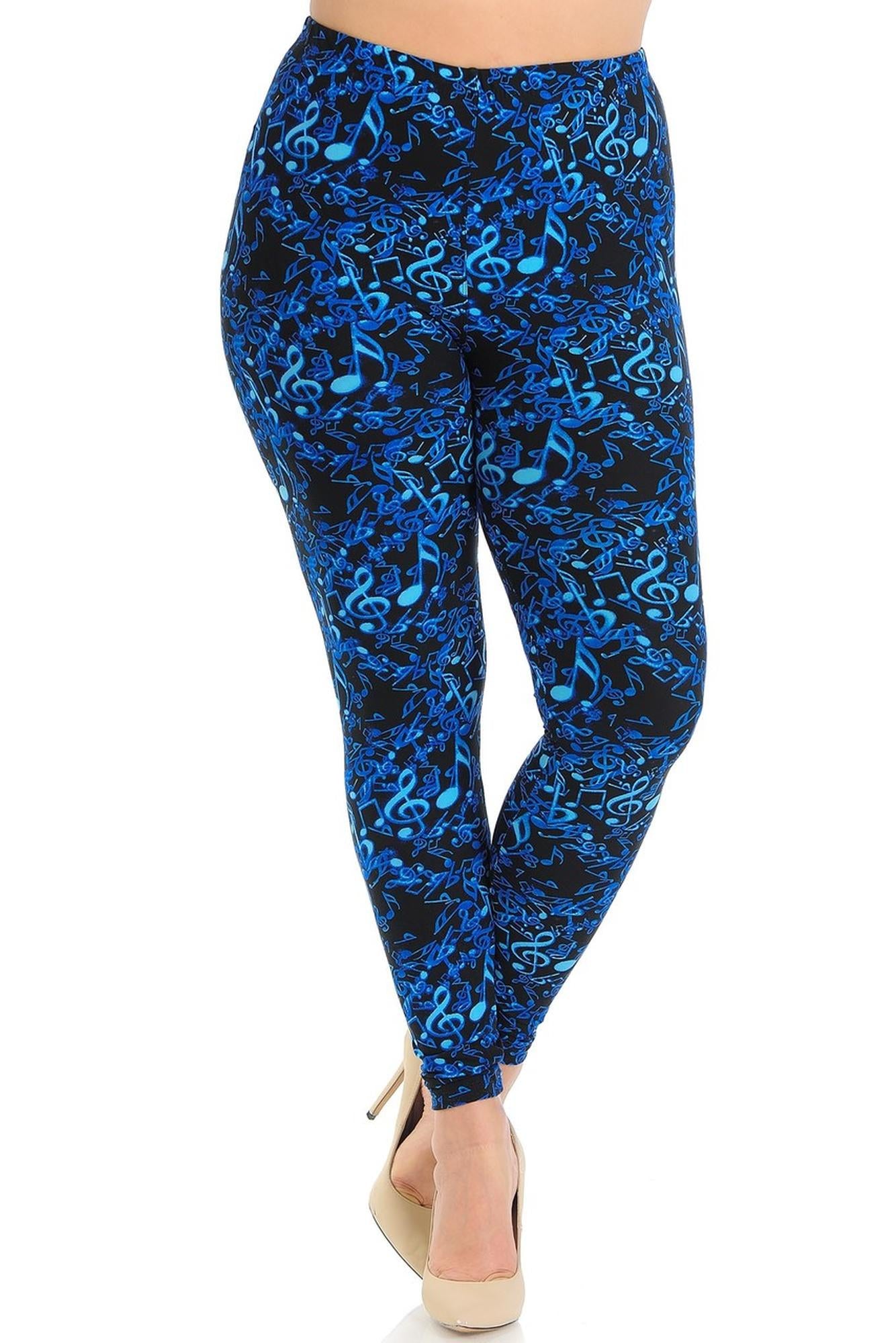 Buttery Soft Electric Blue Music Note Extra Plus Size Leggings - 3X-5X (XPlus One Size,Blue)
