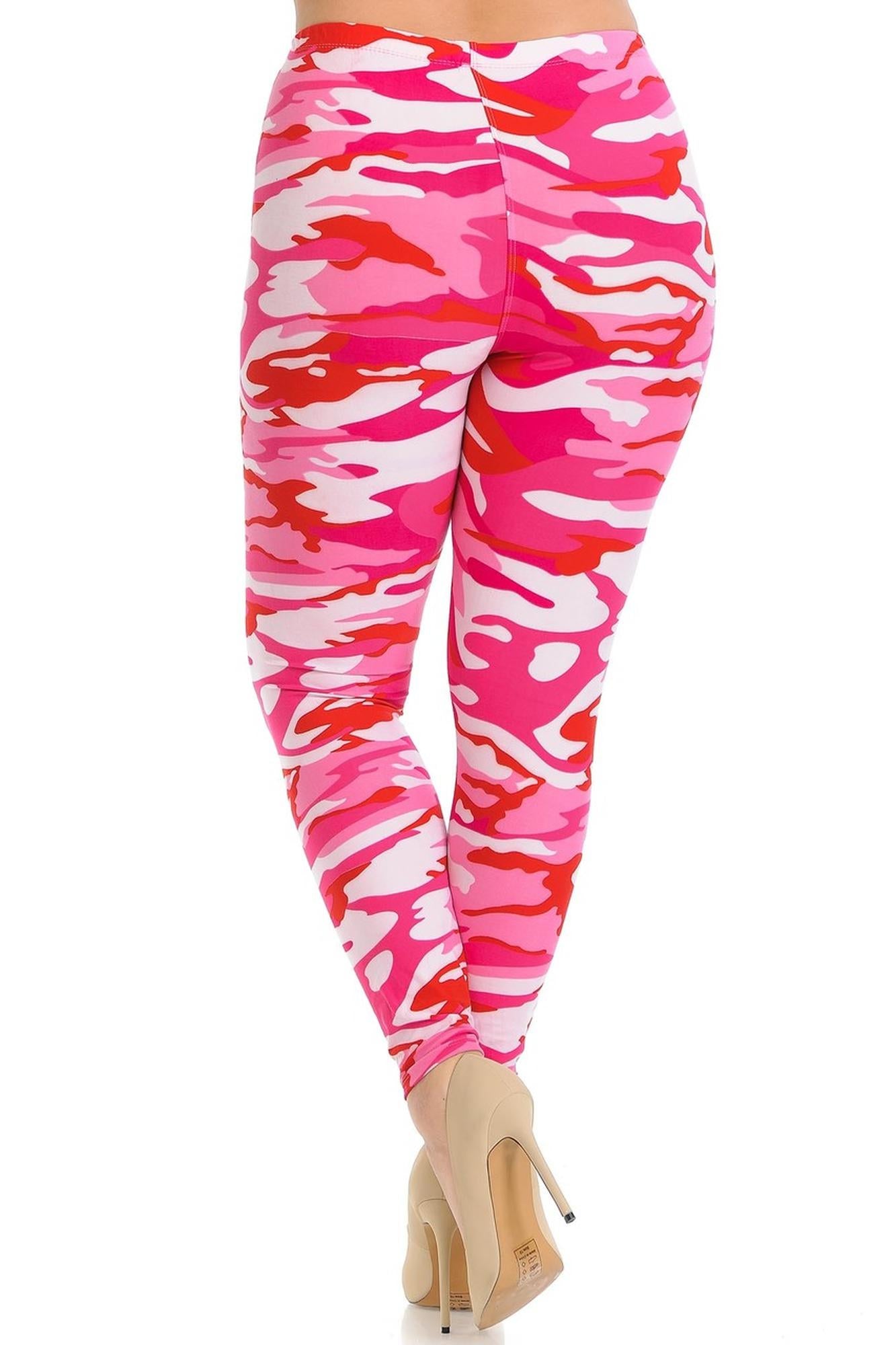 Buttery Soft Pink Camouflage Extra Plus Size Leggings - 3X-5X - EEVEE (One Size Plus,Pink)