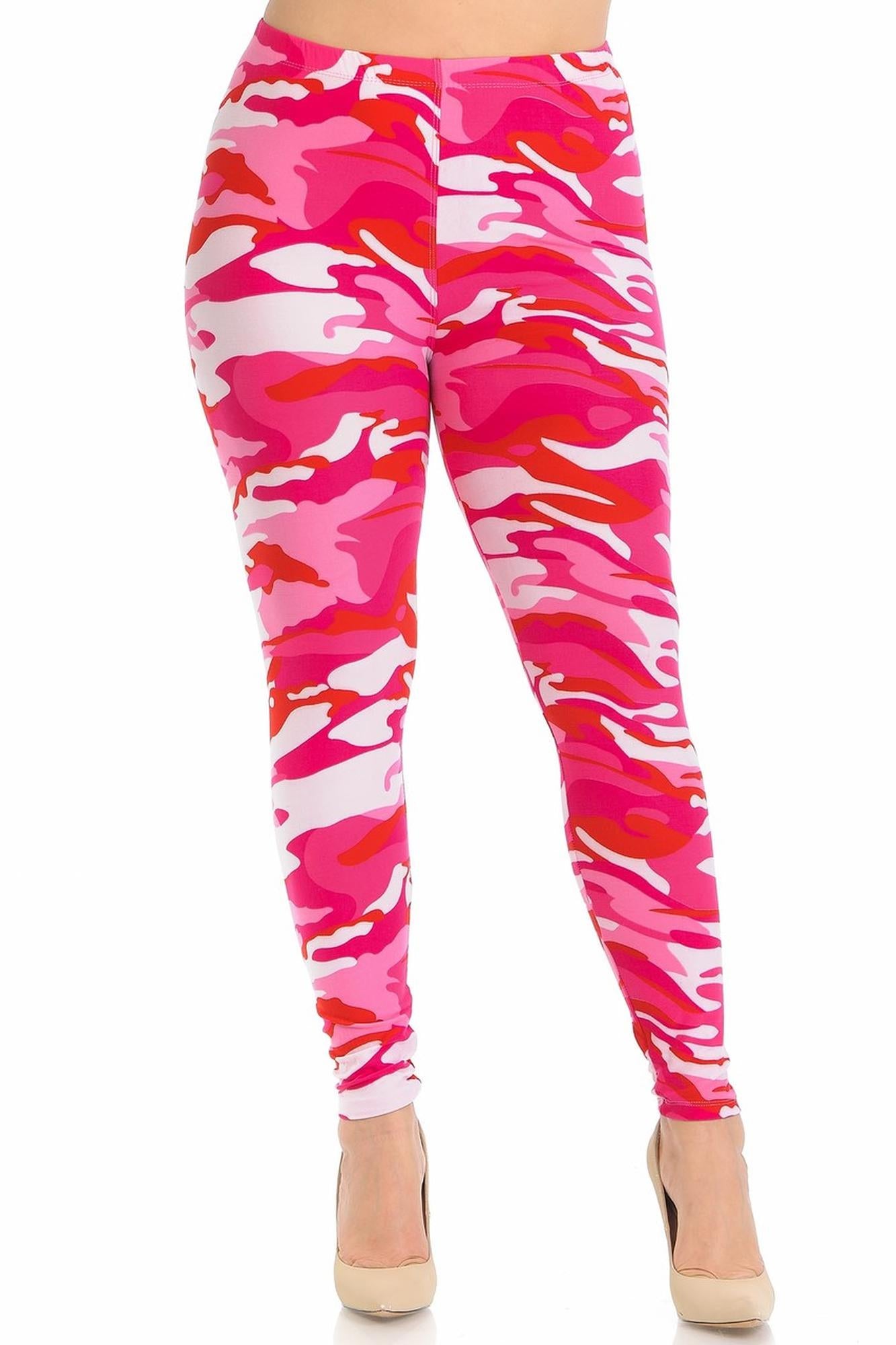Buttery Soft Pink Camouflage Extra Plus Size Leggings - 3X-5X - EEVEE (One Size Plus,Pink)