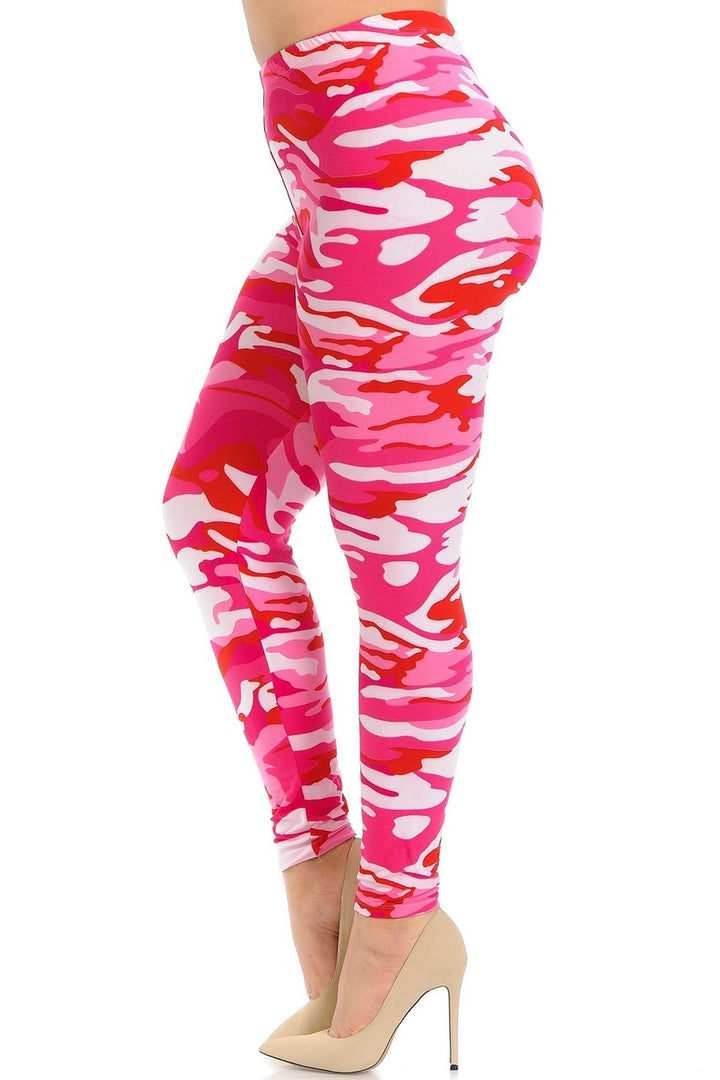 Buttery Soft Pink Camouflage Extra Plus Size Leggings - 3X-5X - EEVEE (One Size Plus,Pink)