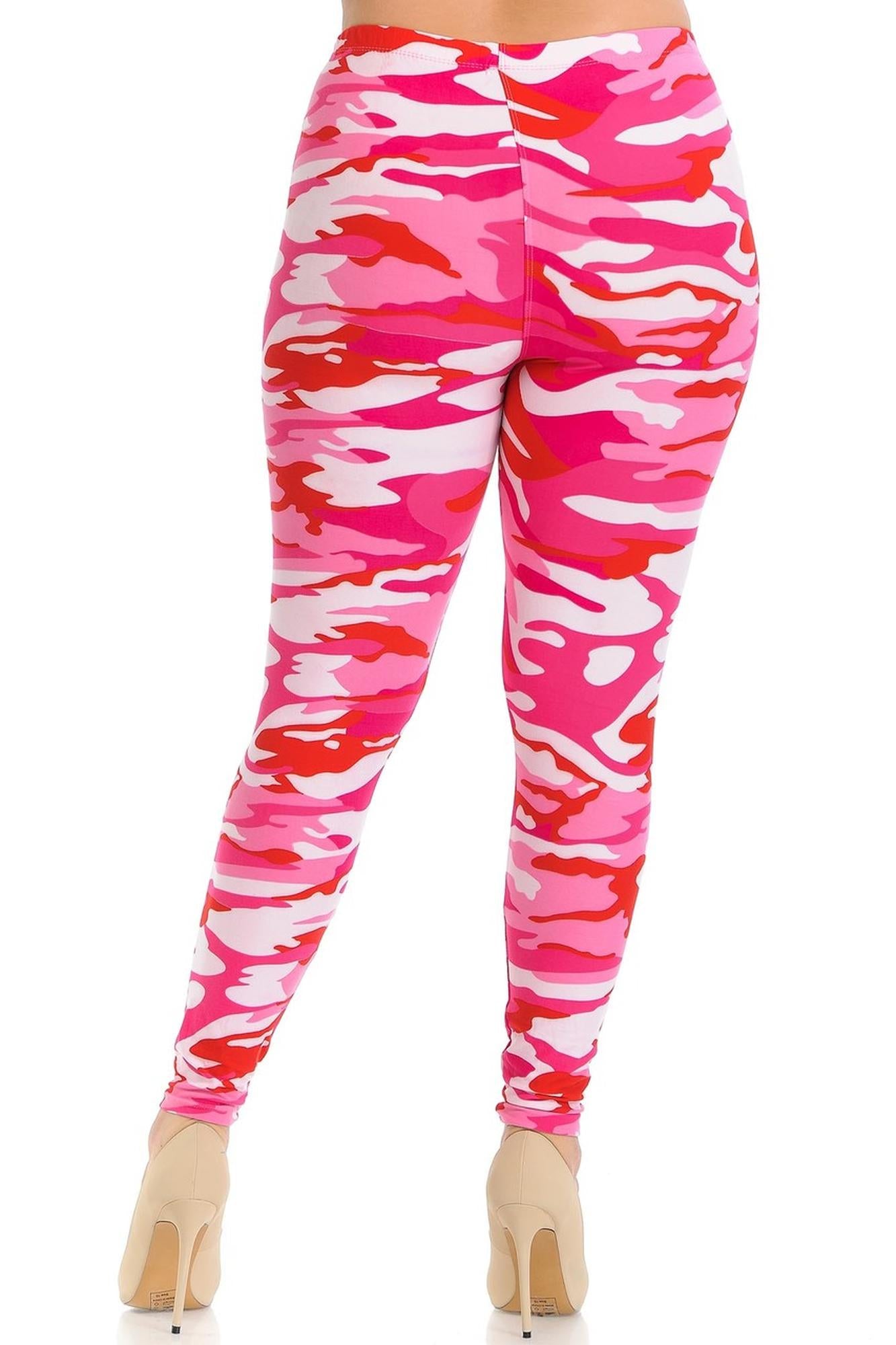 Buttery Soft Pink Camouflage Extra Plus Size Leggings - 3X-5X - EEVEE (One Size Plus,Pink)