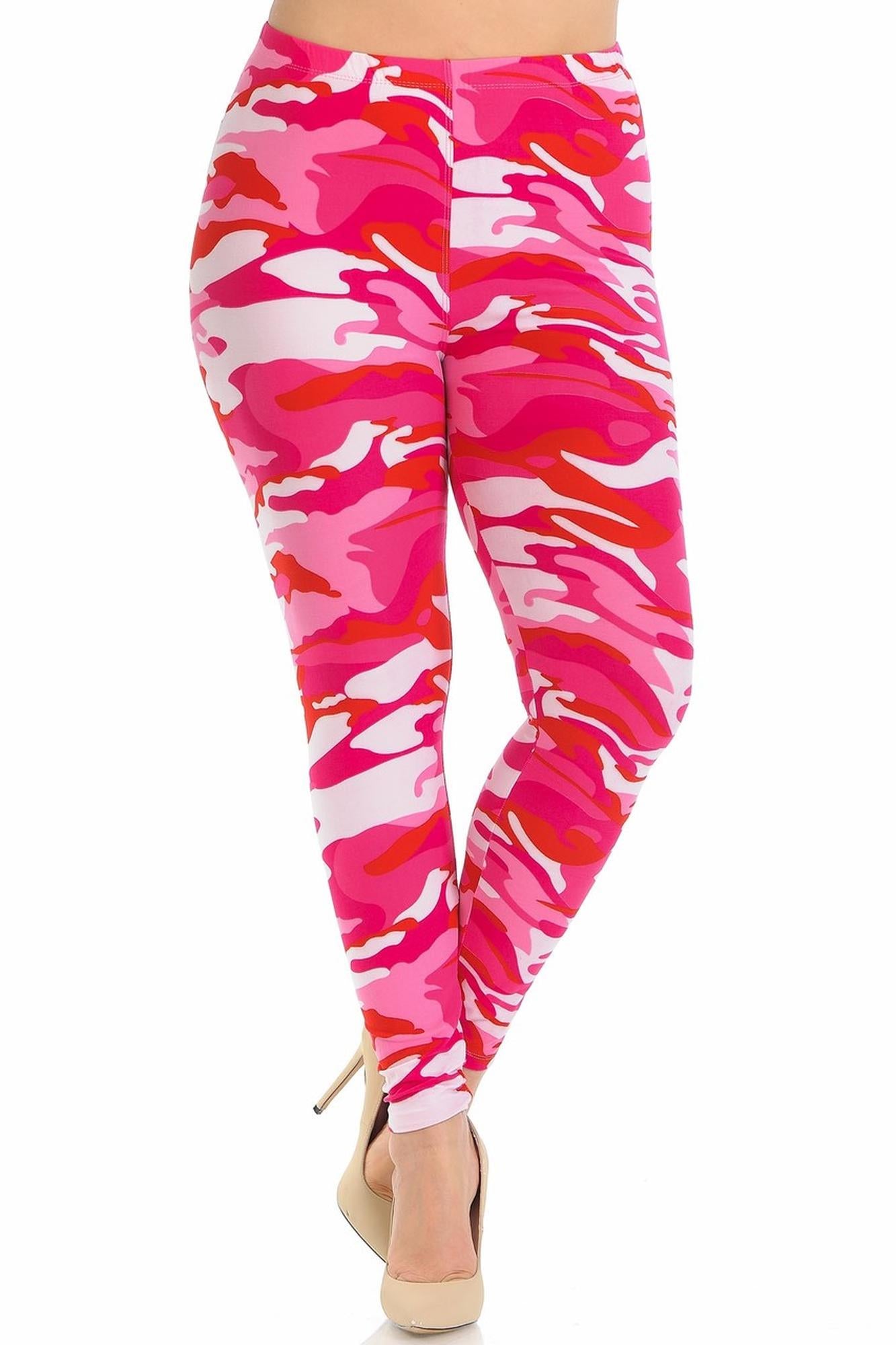 Buttery Soft Pink Camouflage Extra Plus Size Leggings - 3X-5X - EEVEE (One Size Plus,Pink)