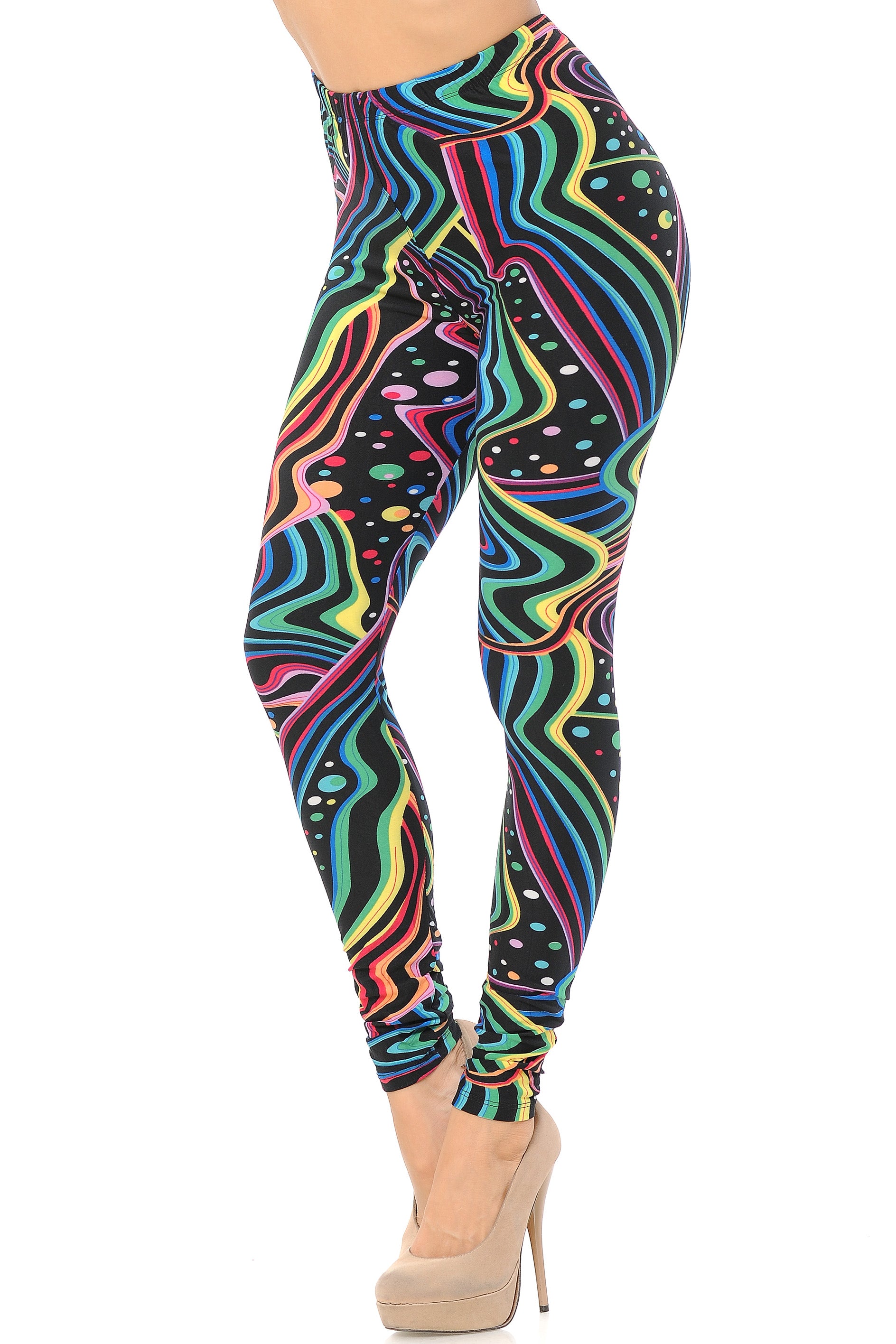 Buttery Soft Rainbow Confetti Extra Plus Size Leggings - 3X-5X (XPlus One Size,Multi Color Bold)