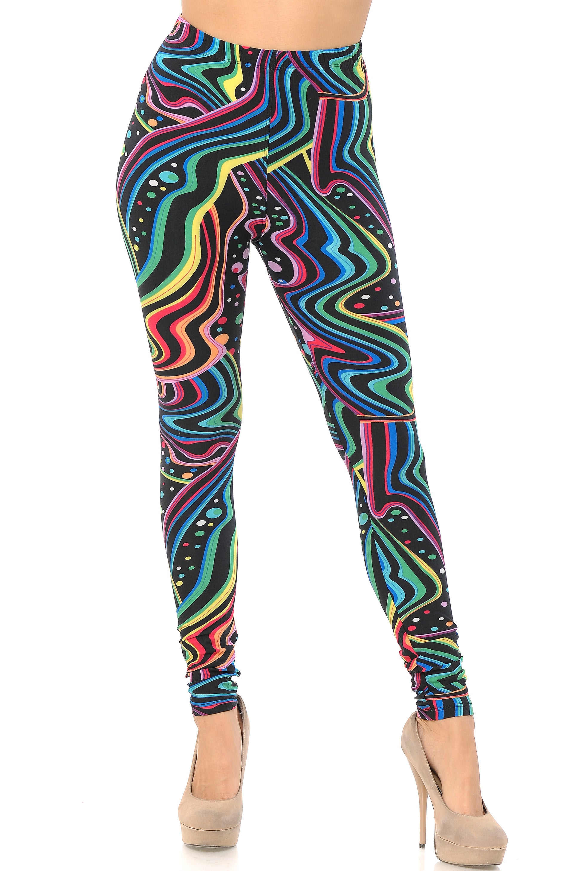 Buttery Soft Rainbow Confetti Extra Plus Size Leggings - 3X-5X (XPlus One Size,Multi Color Bold)