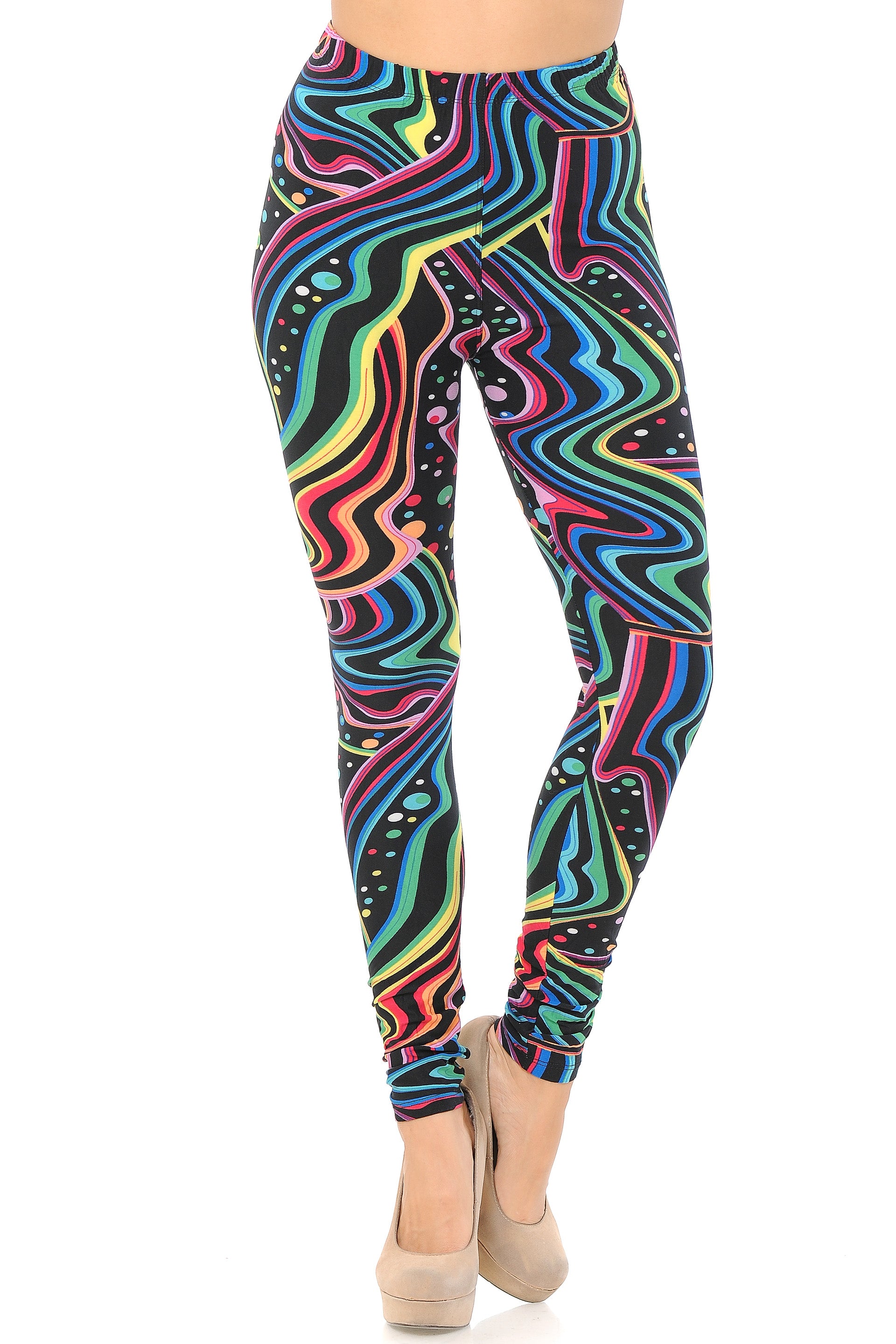 Buttery Soft Rainbow Confetti Extra Plus Size Leggings - 3X-5X (XPlus One Size,Multi Color Bold)