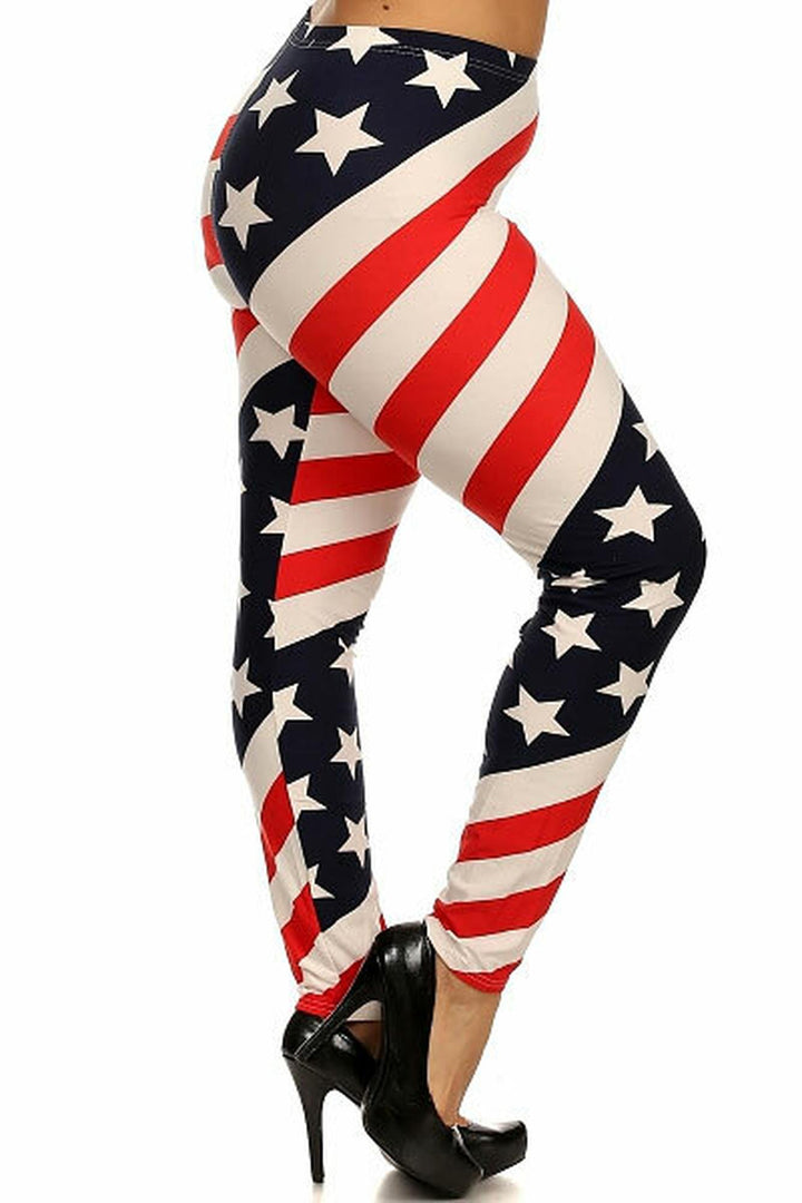 Spiral USA Flag Leggings - Plus Size (One Size Plus,Multi Color - Bold)