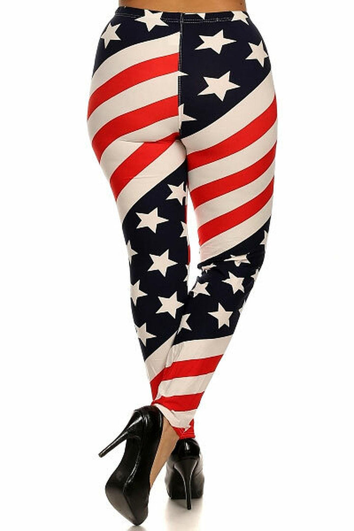 Spiral USA Flag Leggings - Plus Size (One Size Plus,Multi Color - Bold)