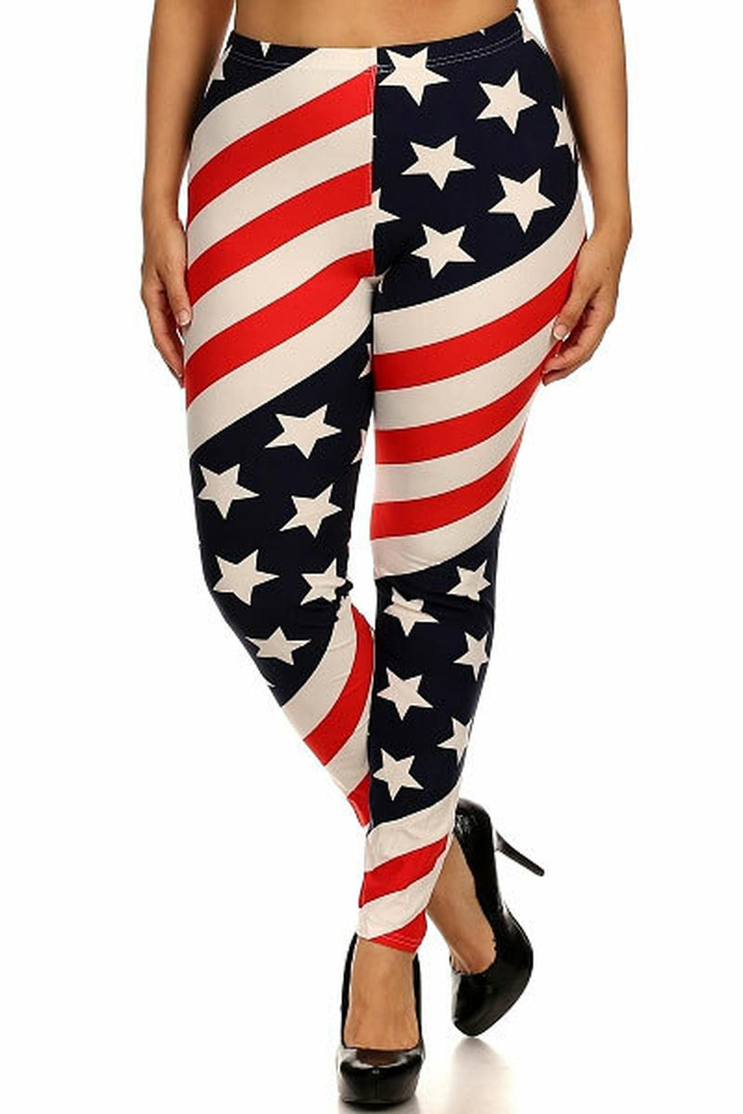 Spiral USA Flag Leggings - Plus Size (One Size Plus,Multi Color - Bold)