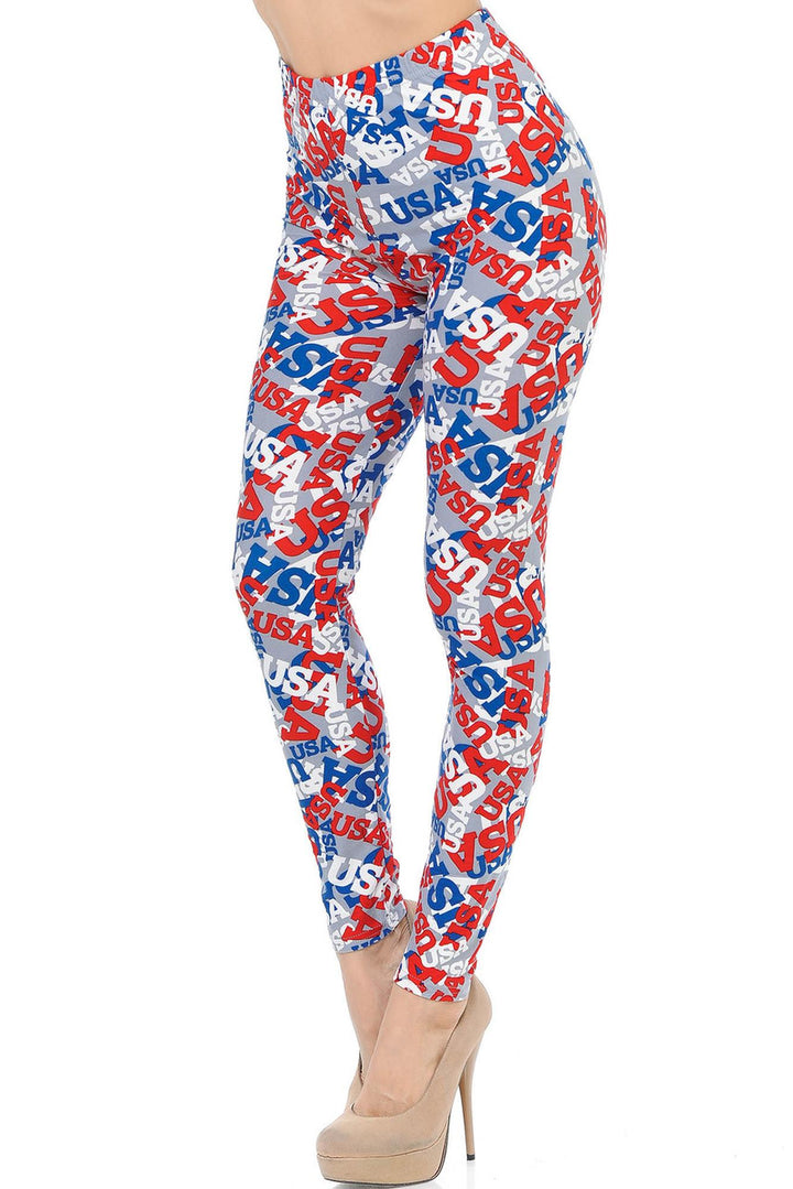 Buttery Soft All Over USA Leggings (One Size Regular,Charcoal)