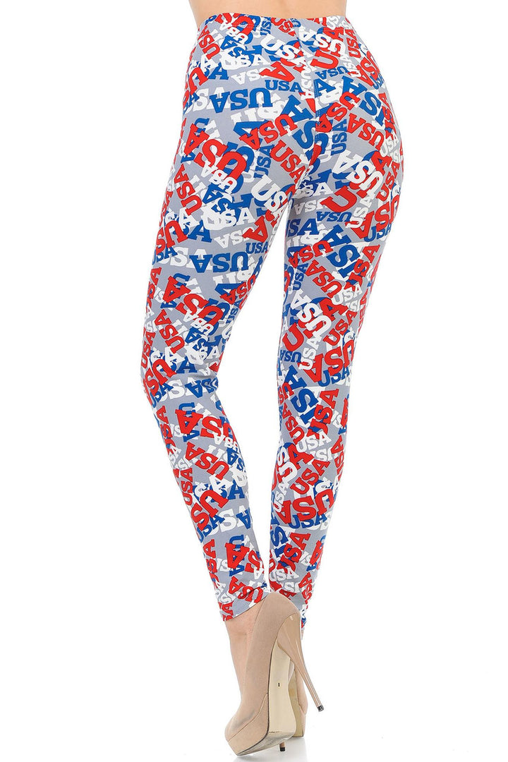 Buttery Soft All Over USA Leggings (One Size Regular,Charcoal)