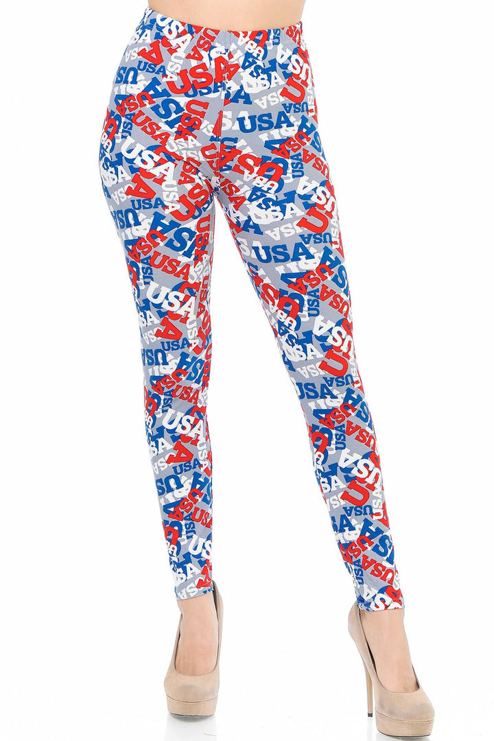 Buttery Soft All Over USA Leggings (One Size Regular,Charcoal)