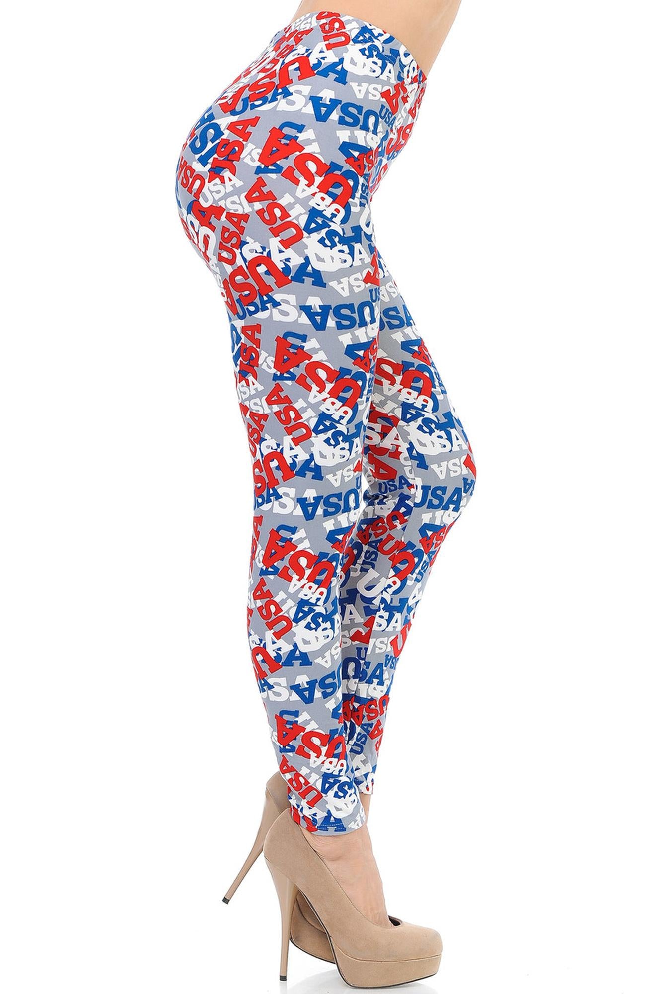 Buttery Soft All Over USA Leggings (One Size Regular,Charcoal)