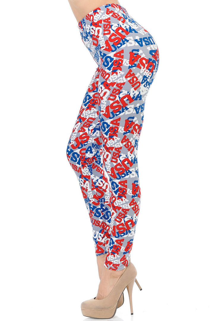 Buttery Soft All Over USA Leggings (One Size Regular,Charcoal)