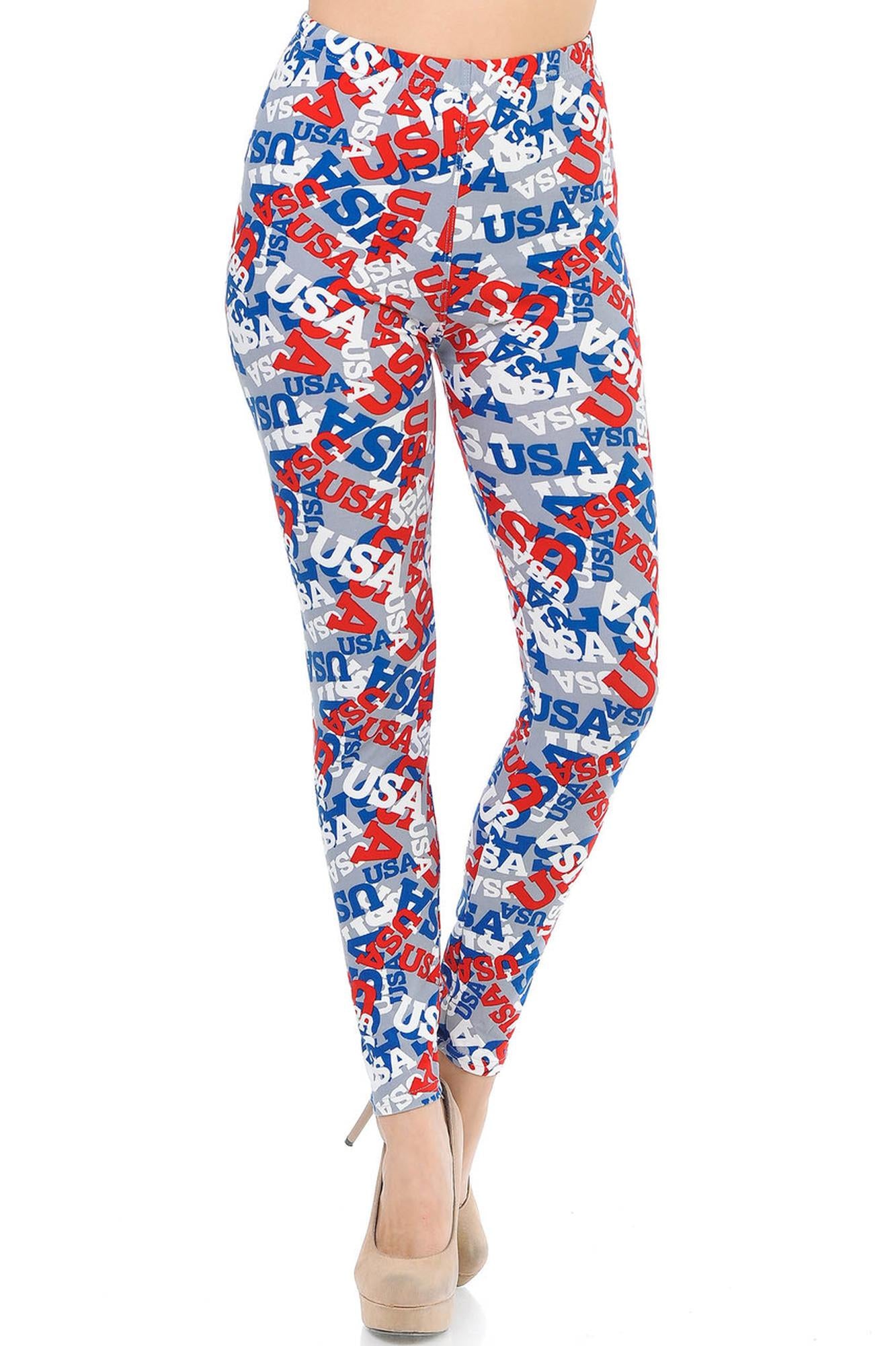Buttery Soft All Over USA Leggings (One Size Regular,Charcoal)