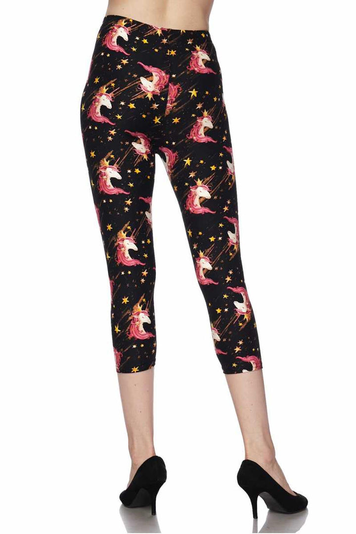 Buttery Soft Twinkle Unicorn Plus Size Capris (One Size Plus,Black)