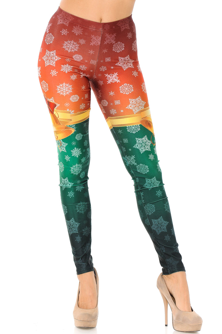 Festive Red and Green Split Christmas Bells Leggings - Plus Size - 1XL 2XL 3XL
