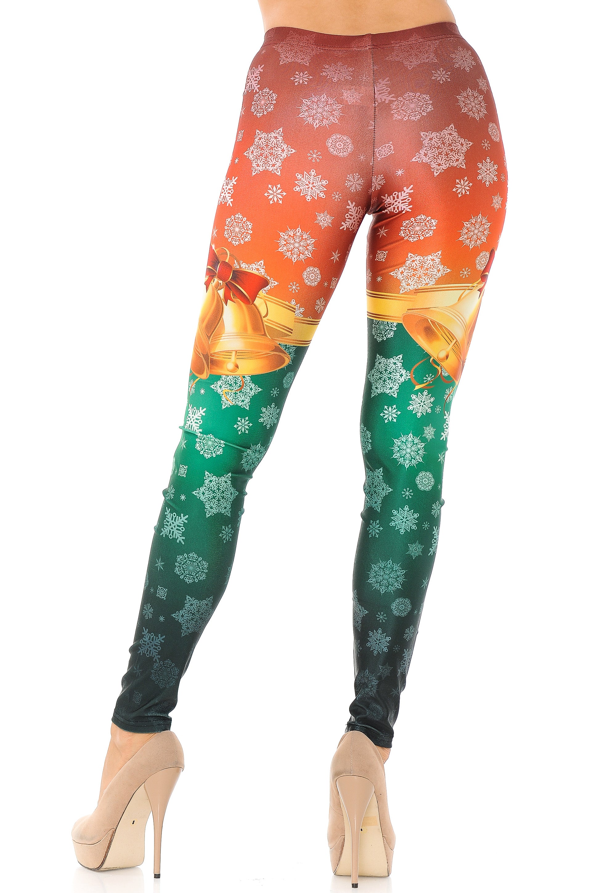 Festive Red and Green Split Christmas Bells Leggings - Plus Size - 1XL 2XL 3XL