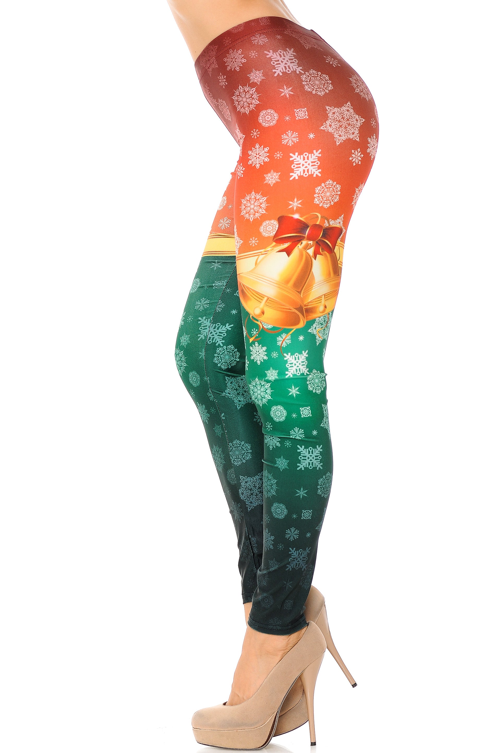 Festive Red and Green Split Christmas Bells Leggings - Plus Size - 1XL 2XL 3XL